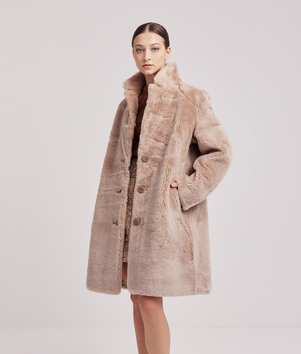 Merino Sheepskin Reversible Hooded Long Coat