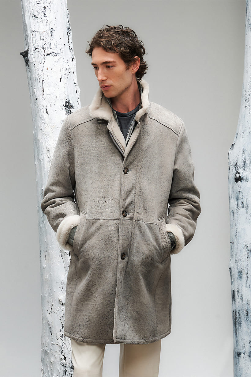 Men’s Designer Long Winter Real Sheepksin Fur Coat