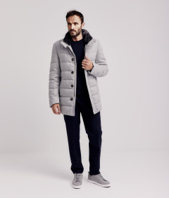 giaccone uomo in cashmere e lana trapuntato idrorepellente grigio chiaro  